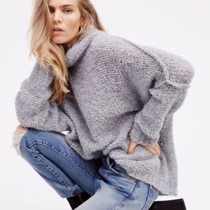 Free People Blue Alpaca Chunky Knit Sweater